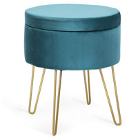 Velvet Storage Ottoman Stool, w/ Hairpin Like Metal Legs, Modern Dressing Make-up Vanity Stool