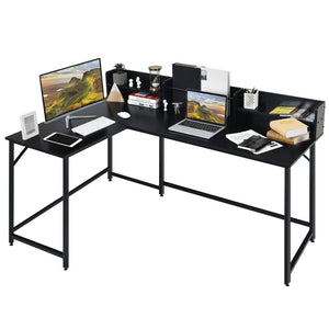 Giantex 166cm L-Shaped Desk, Study Writing Workstation w/Bookshelf Hutch
