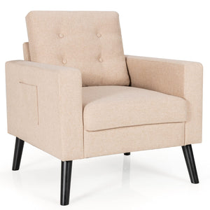 Giantex Modern Accent Armchair, Upholstered Single Sofa Chair w/ Rubber Wood Legs & Two Side Pockets