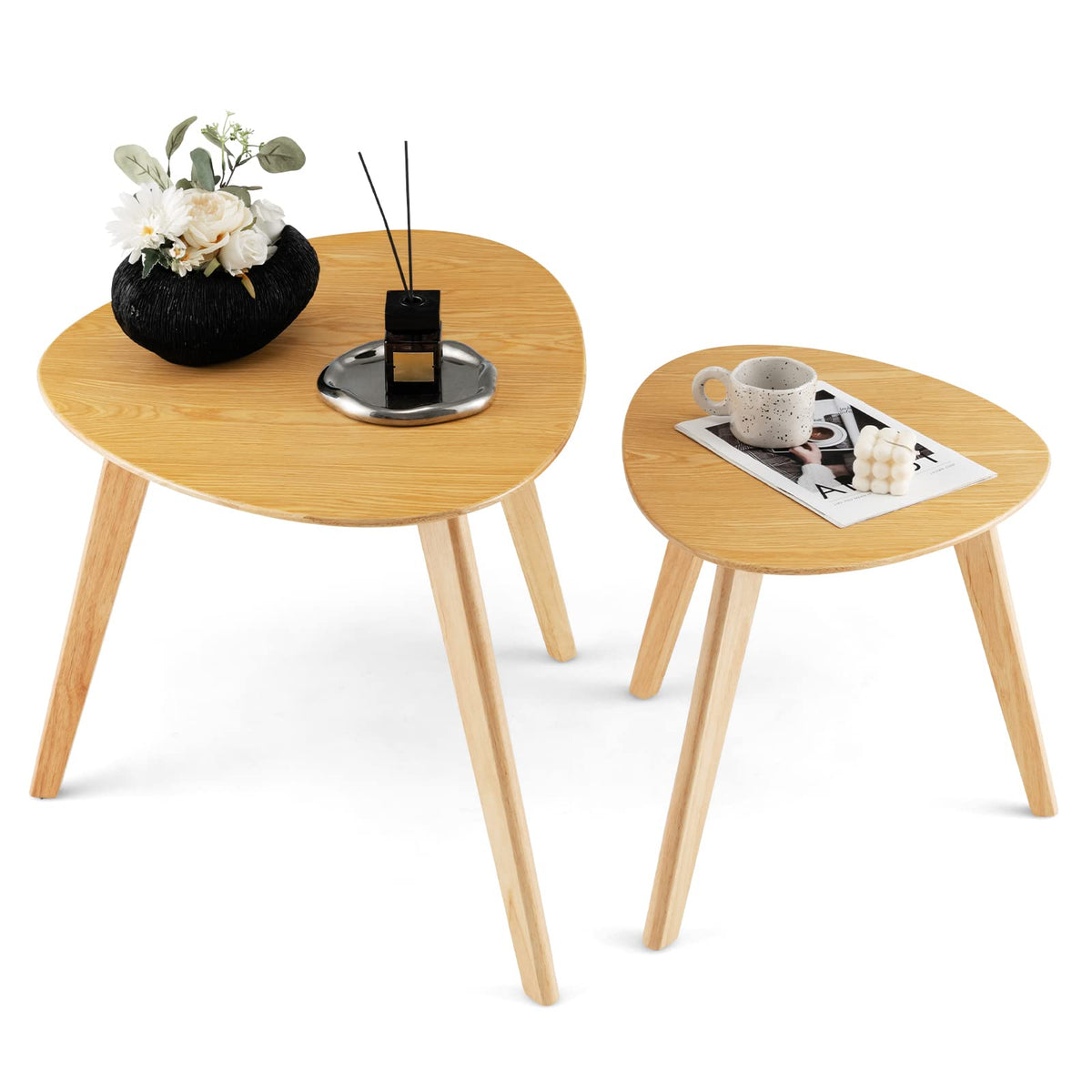 Giantex 2-Piece Nesting End Table Set, Solid Wood Coffee Table Set of 2