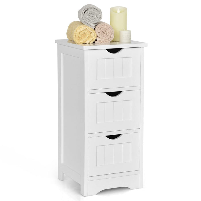 Giantex Bathroom Floor Cabinet, Side Storage Organizer Cabinet with 3 Drawers, Anti-Toppling Kit, White