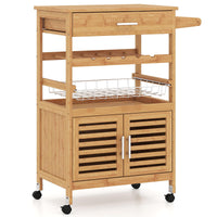 Giantex Bamboo Rolling Kitchen Island Trolley with Storage Cabinet