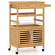 Giantex Bamboo Rolling Kitchen Island Trolley with Storage Cabinet