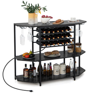 Giantex Wine Rack Table with Power Outlets, 3-Tier Freestanding Liquor Cabinet
