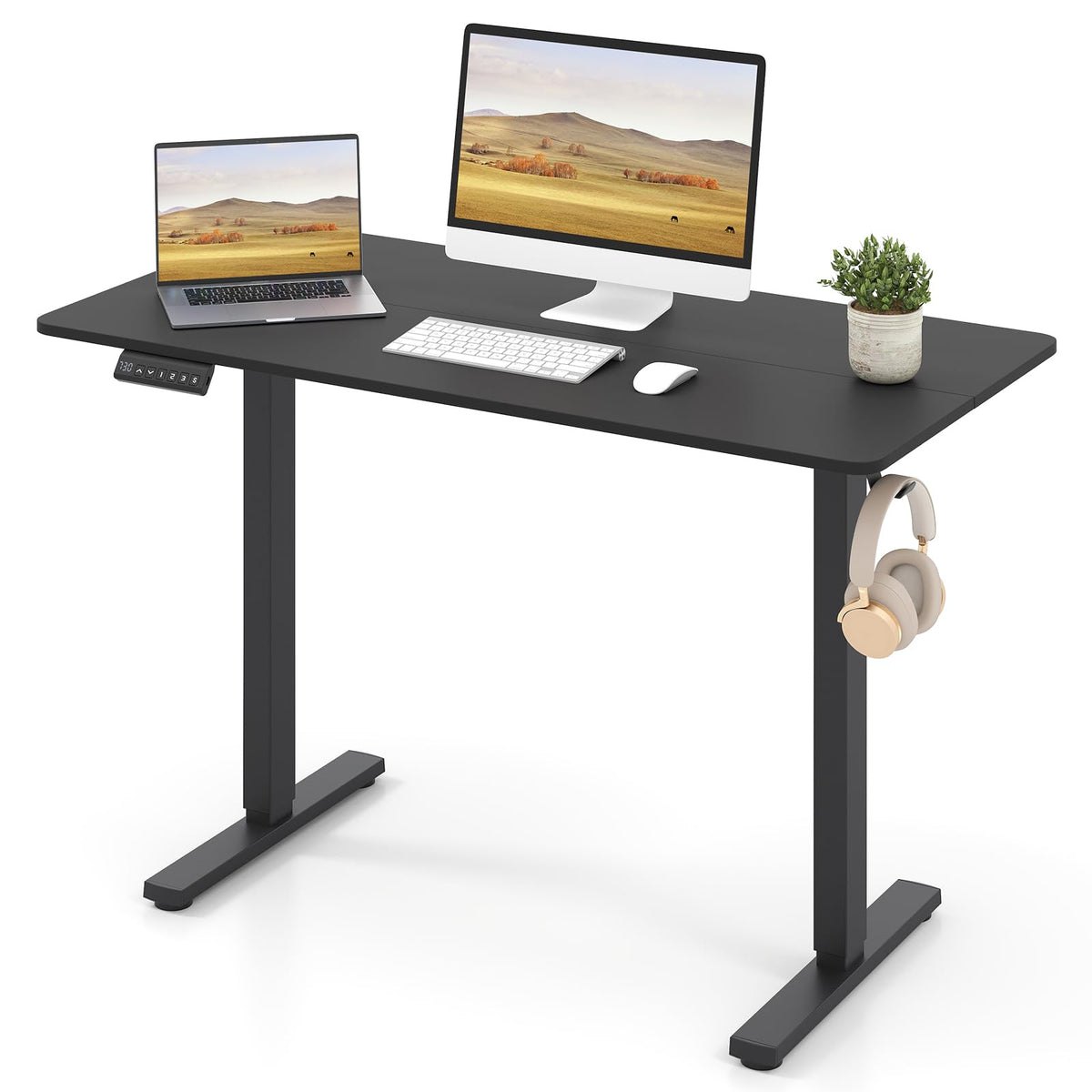Electric Standing Desk with 3 Memory Height Settings and 2 Hanging Hook