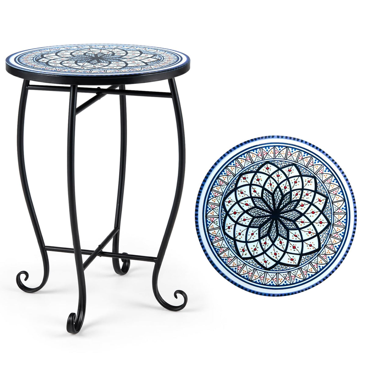 Outdoor Side Table Mosaic Patio Accent 35.5cm Coffee End Table