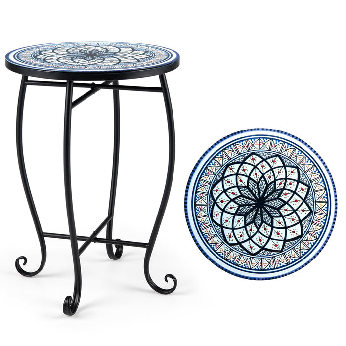 Outdoor Side Table Mosaic Patio Accent 35.5cm Coffee End Table