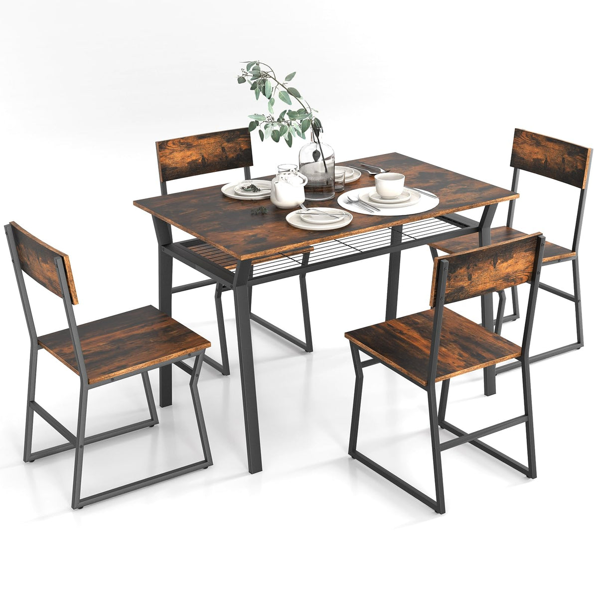 Giantex 5 Piece Dining Table Set Industrial Rectangular Kitchen Table with 4 Chairs