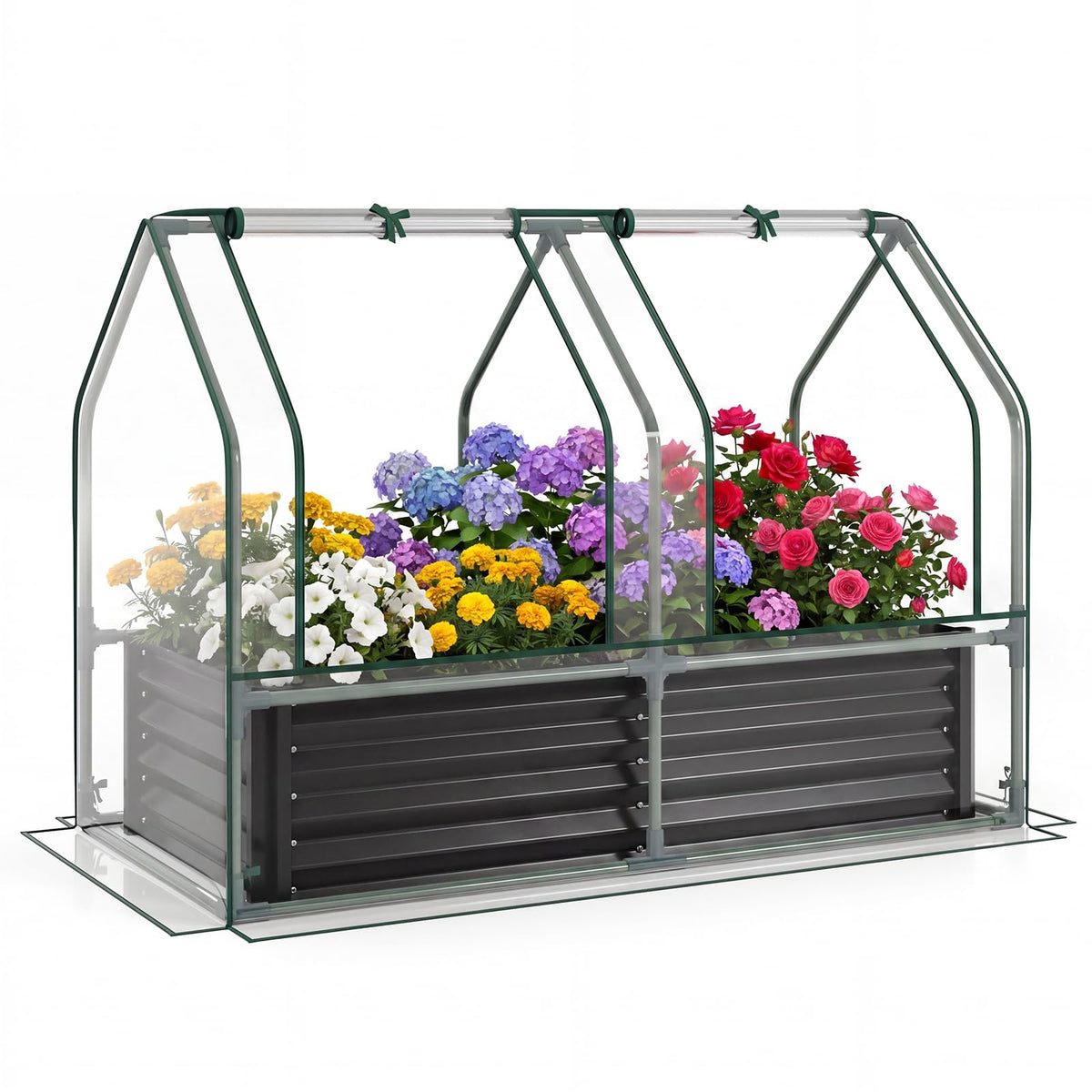 120x30x60 cm Raised Garden Bed with Greenhouse Cover and Windows
