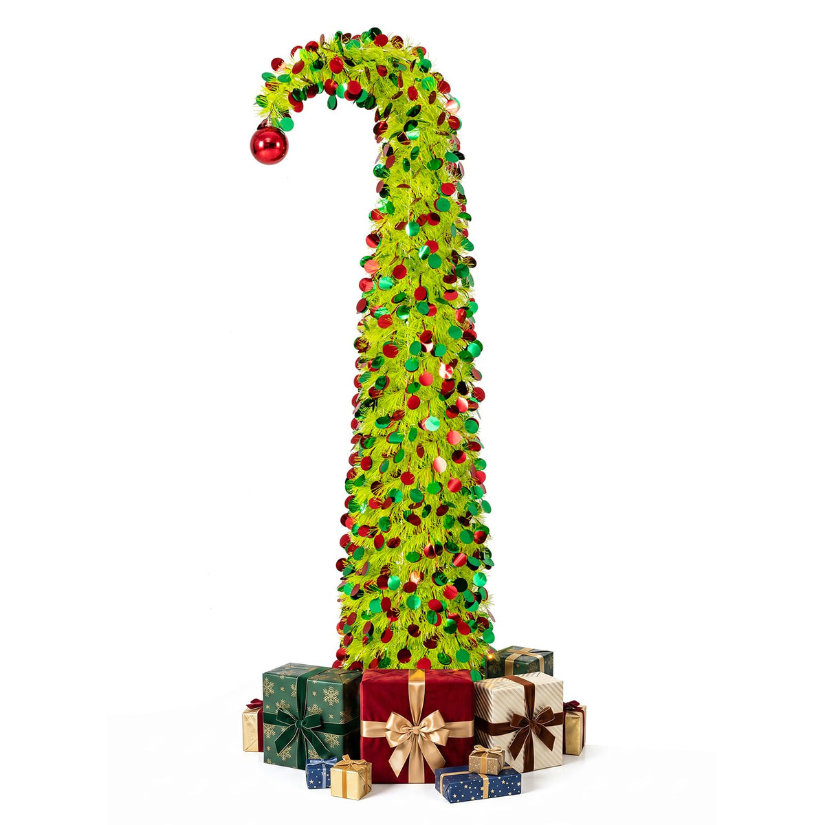 150 cm Pop Up Whimsical Christmas Tree with Top Ball Ornament for Home Office
