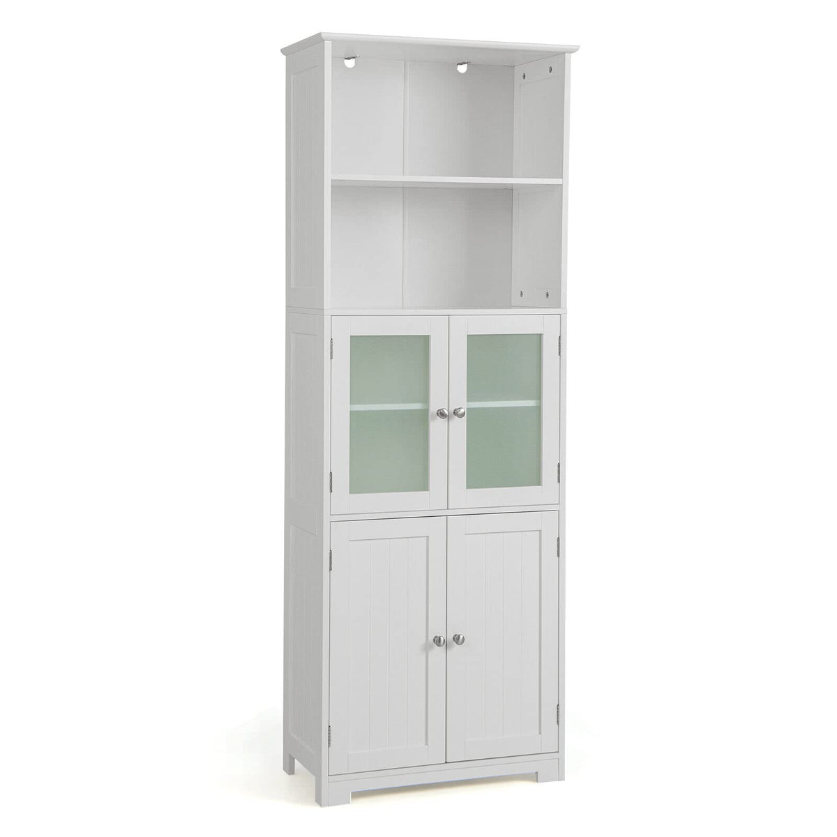 Giantex Freestanding Bathroom Storage Cabinet, Kitchen Pantry Cupboard with Glass Doors, White