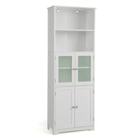 Giantex Freestanding Bathroom Storage Cabinet, Kitchen Pantry Cupboard with Glass Doors, White