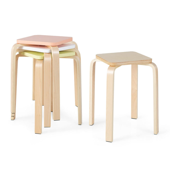 Giantex 4Pcs Colorful Stools, Square Backless Stools w/ Painted Surface & Anti-Slip Felt Mats