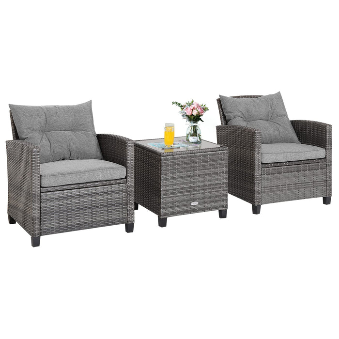 3 Pieces Patio Rattan Sofa Set with Soft Seat for Poolside & Backyard
