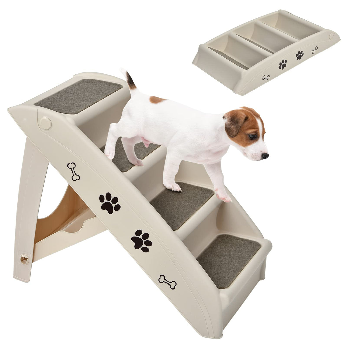 4 Steps Folding Dog Ramp Stairs, Portable Pet Climbing Ladder