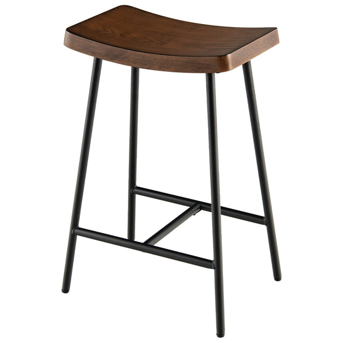 Giantex 62CM(H) Bar Stools Set of 1/2/4, Saddle Seat Stool w/ Metal Legs & Adjustable Foot Pads, Rustic Brown & Black
