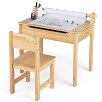 Kids Table and Chairs Set, Activity Desk and Chair for Children w/Paper Roll Holder & 2 Markers