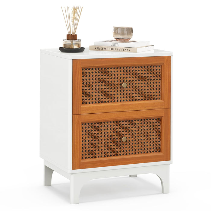 Giantex Rattan Nightstand, Boho Accent Table with 2 Handwoven Rattan Decorated Drawers