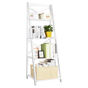 Giantex 4-Tier Ladder Shelf, Modern Corner Bookshelf, Wooden Bookcase with Cross Bar, Display Rack, Plant Flower Stand
