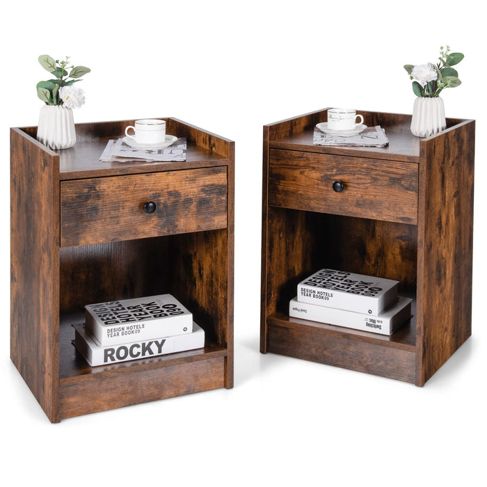 2Pcs Bedside Table, 2-Tier Nightstand Side End Table