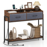 Giantex Console Table with Charging Station, 110 cm Narrow Entryway Table