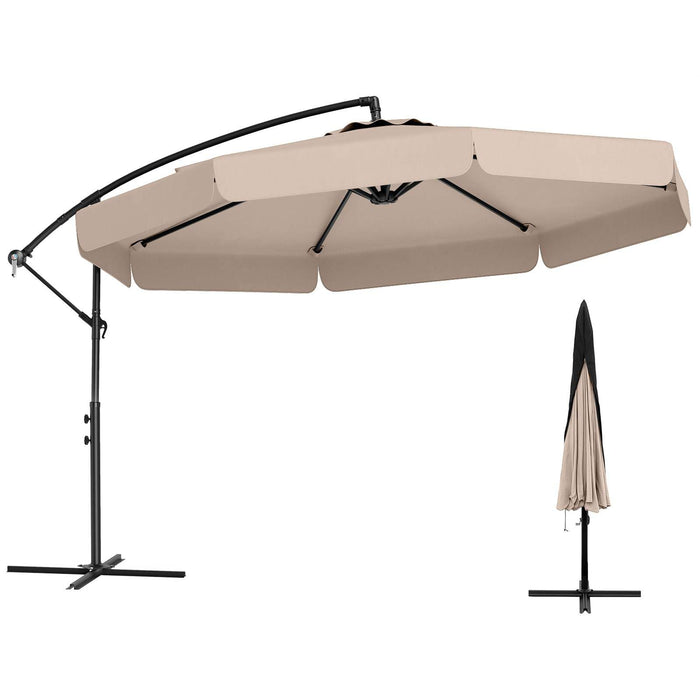 3m Offset Hanging Umbrella with Cover Patio Cantilever Umbrella w/Easy Tilt Adjustment