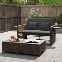 Patio Rattan Daybed, 2-Piece Loveseat & Storage Ottoman Set