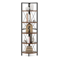 Giantex 5-Tier Corner Shelf Stand, Industrial Corner Bookshelf Display Storage Rack w/Metal Frame & Anti-Tipping Kits