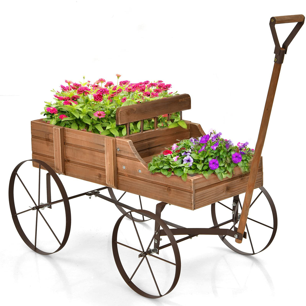Wood Wagon Planter with Adjustable Handle