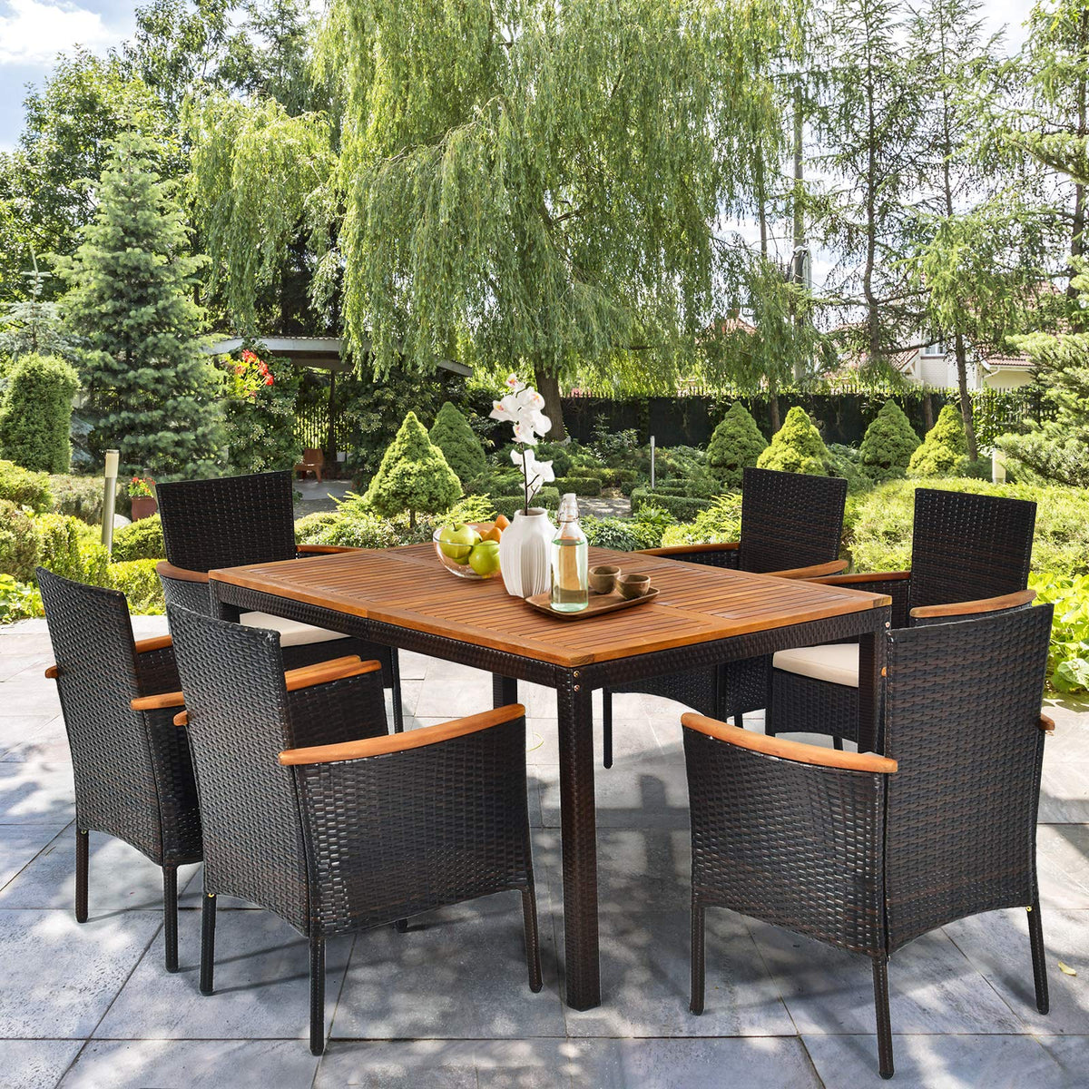 7 Piece Patio Dining Set, Outdoor Rattan Dining Furniture
