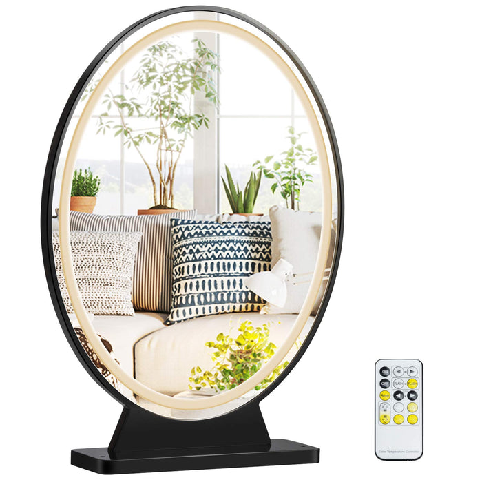 Giantex Large Round Lighted Vanity Makeup Mirror, Remote Control HD Mirror w/Lights, 4 Color Lighting Modes