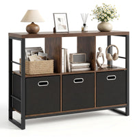 6 Cube Storage Organizer with 3 Bins Industrial Metal Frame Bookshelf 2-Tier