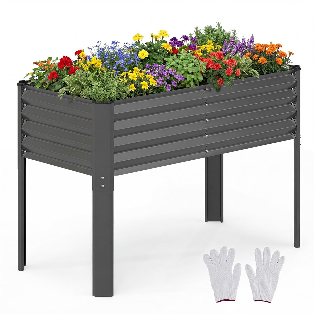 Galvanized Raised Garden Bed with Legs, Metal Elevated Planter Box for Gardening Vegetables, Flowers