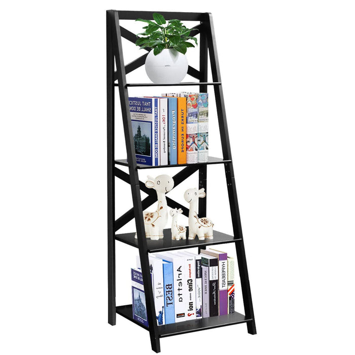 Giantex 4-Tier Ladder Shelf, Modern Corner Bookshelf, Wooden Bookcase with Cross Bar, Display Rack, Plant Flower Stand