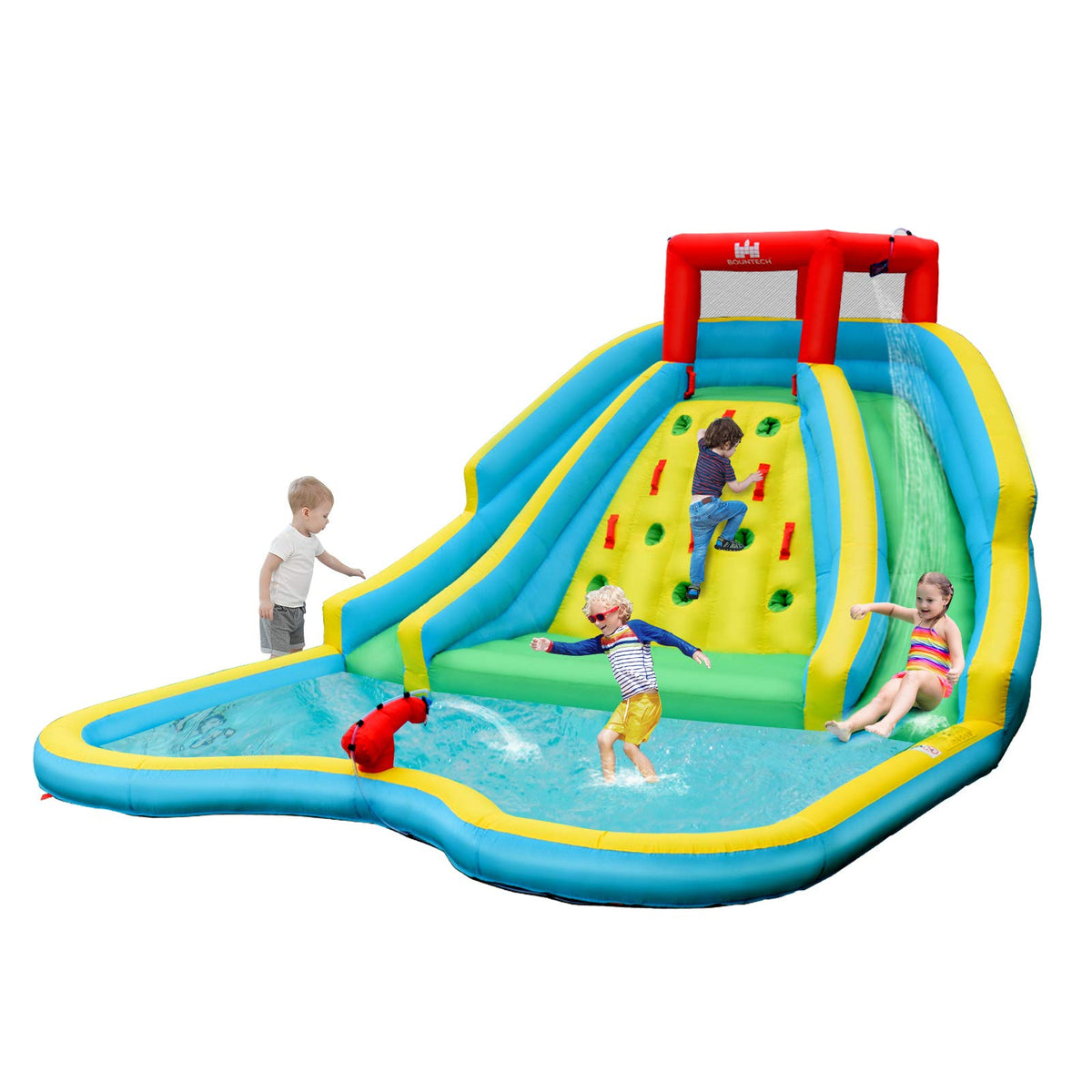 Inflatable Water Slide, 452 x 365 x 233CM Giant Water Park for Kids w/Double Long Slides, Climbing Wall, Splash Pool, Water Cannon