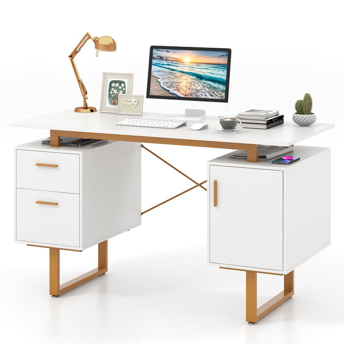 Computer Desk 129cm Desk w/ Floating Desktop Vanity Table for Home & Office