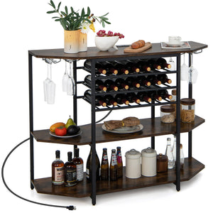 Giantex Wine Rack Table with Power Outlets, 3-Tier Freestanding Liquor Cabinet