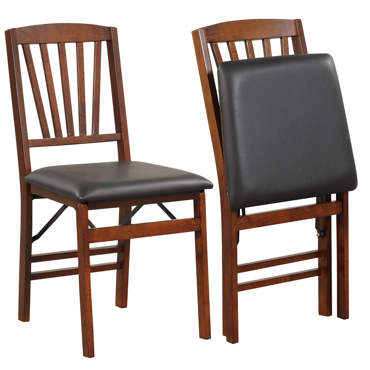 Folding Dining Chair Set of 2 Upholstered High Back Kitchen Chairs Padded Seat