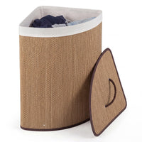 Giantex Corner Bamboo Laundry Hamper w/Lid, 57 L Capacity Clothes Hamper