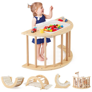 6 in 1 Kids Climbing Arch Playset, Indoor Wooden Climbing Toy Rocker Chair w/Removable Cushion & Stoppers