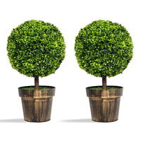 Giantex 2Pcs 55cm Round Artificial Boxwood Topiary Trees, Set of 2 Faux Round Shrubs Bushes Decoration