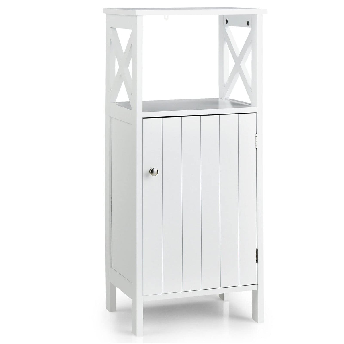 Giantex Bathroom Floor Cabinet, Freestanding Single Door Storage Organizer w/Open Compartment, White