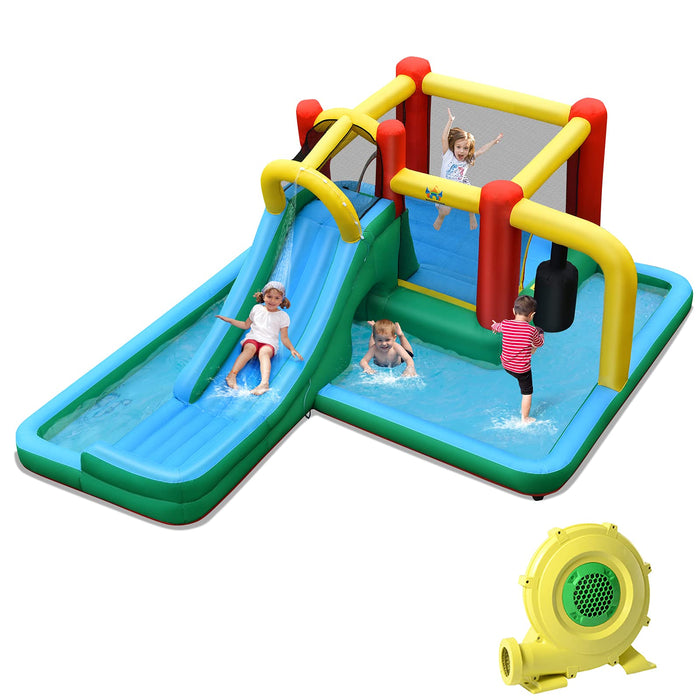 6-in-1 Kids Water Slide Jumping Bounce House with 680W Air Blower