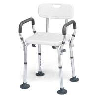 Non-Slip Height Adjustable Shower Chair with Removable Back and Padded Arms