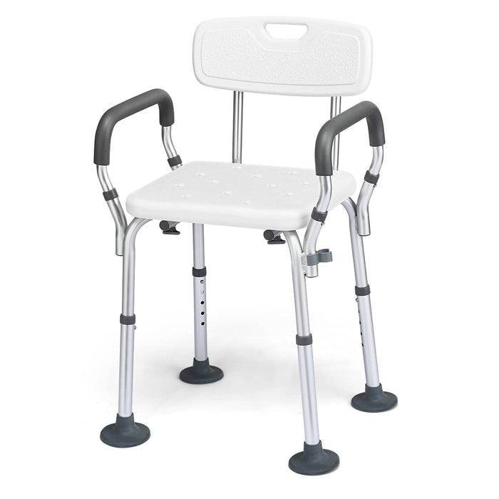Non-Slip Height Adjustable Shower Chair with Removable Back and Padded Arms