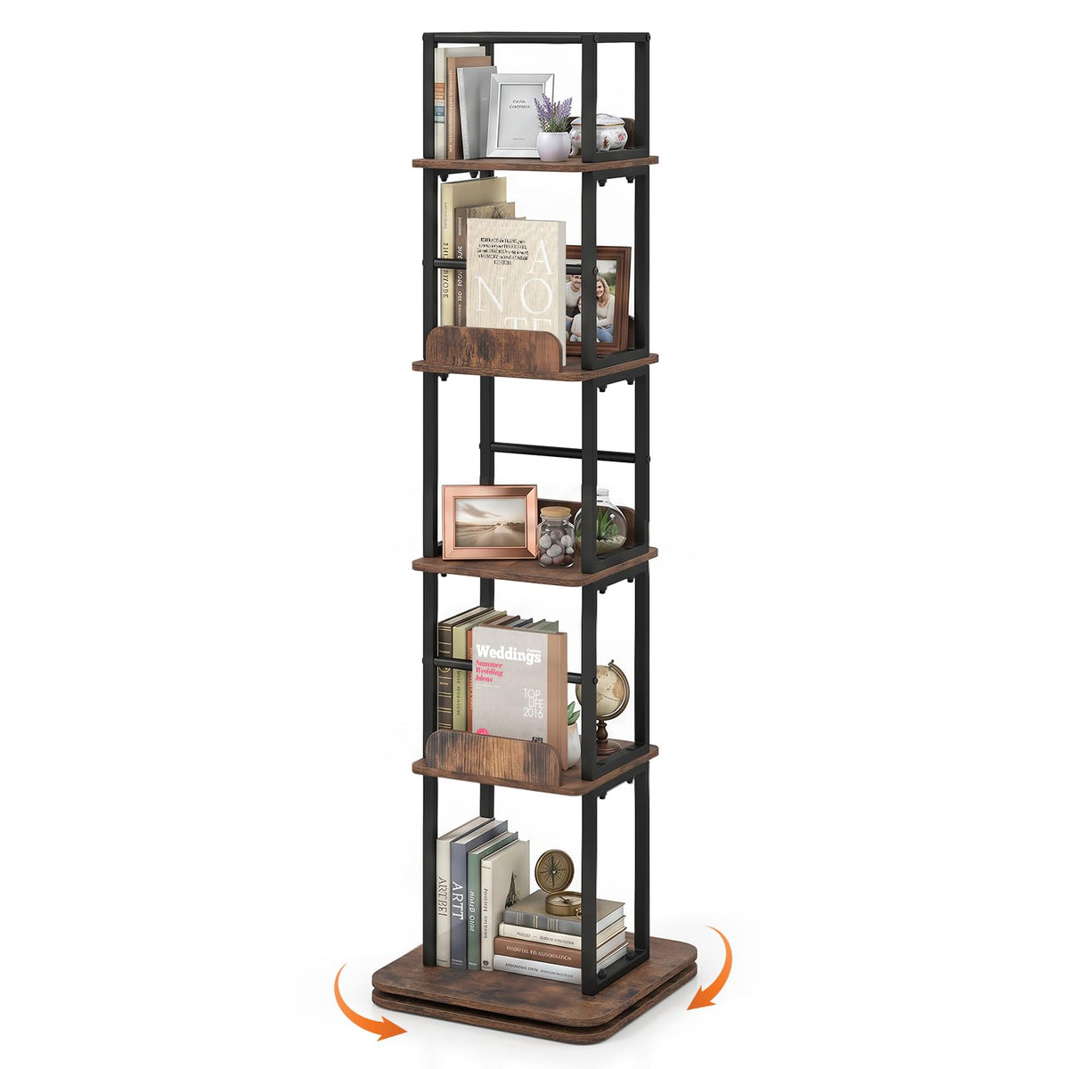 5-Tier Rotating Bookshelf Tower with 360° Spinning Design
