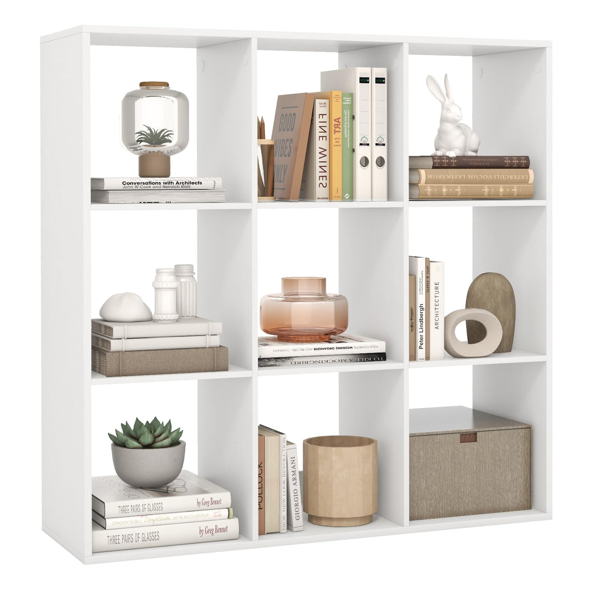9-Cube Bookshelf, Modern Cubby Bookcase with Back