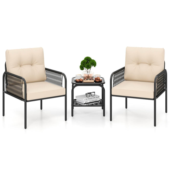 3 Pieces Patio Bistro Set, PE Rattan Furniture Set