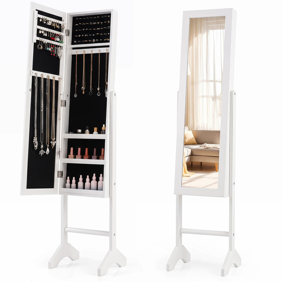 Giantex Freestanding Jewelry Armoire Cabinet, Tall Jewelry Organizer with Velvet Lining