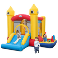 Kids Inflatable Bounce House, 6-in-1 Indoor Outdoor Children Jumping Castle w/Slide, Ball Pit, Basketball Hoop (Without Blower)